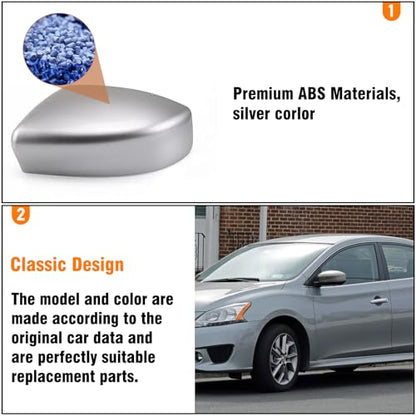 Moonlinks Compatible with Nissan Sentra 2013 2014 2015 2016 2017 2018 2019 Left Side Mirror Cover Replacement, Silver Left Driver Side Door Rearview Mirror Cap Trim - size: Left Silver