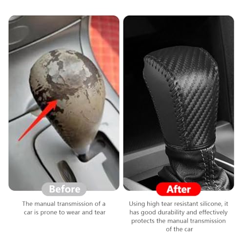 Bittwee Carbon Fiber Car Gear Shift Knob Cover, Leather Vehicle Stick Shifting Protector with Needle & Thread, Stylish Auto Shifter Knob Guard, Compatible with Inspire Crider Integra (Black) - color: Black