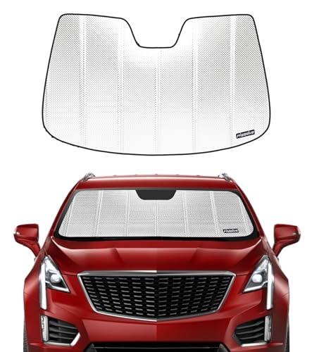 Pigenius Windshield Sun Shade for Cadillac XT5 2017-2026. Reflective Aluminum Film Front Window Sunshade - BLAZBLOCK - color: Classic Shiny Silver, size: 2017-2025 XT5