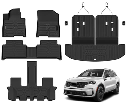 AUXKO All Weather Floor Mats Cargo Mat Rear Back Seat Protector Fits for Kia Sorento Gasoline 2021-2025 2026 TPE Liner Sorento Gasoline Accessoires Odorless Anti-Slip Black - size: sorento gas|2021-2026|floor+cargo+backrest mats