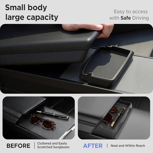 Center Console Organizer Tray for Tesla Model Y Juniper Accessories 2025 2026/For Tesla Model 3 Highland Accessories 2024 2025 2026 [Slide Smoothly/US Patent] Cup Holder Matte Black