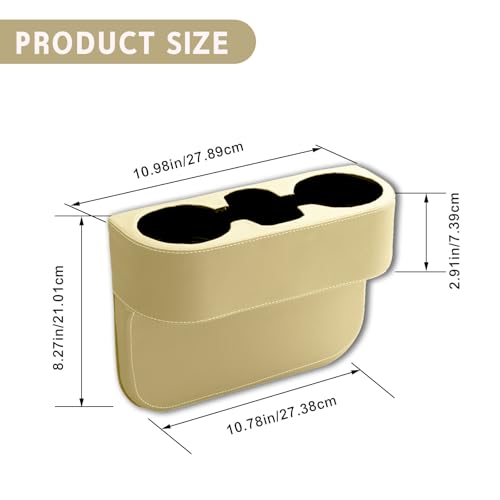 Car Cup Holder, PU Leather Auto Front Seat Organizer, Multifunctional Cup Drink Holders, Gap Filler Storage Box Coin Bucket Console Side Pocket Cell Mobile Phone Holder (Beige) - color: Beige