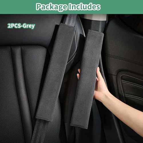 2PCS Car Seat Belt Cover Pad 15 Inch Long, Slim Car Seat Shoulder Strap Pads, Soft Velvet Fluffy Seatbelt Cushion Protect Neck &Shoulder, Thin Car Seatbelt Covers Pad Universal Fit Most Vehicles(Gray) - color: Gray-2PC