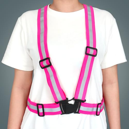 Tenalleys 2 Pack Reflective Vest Running Gear Adjustable High Visibility Reflective Running Safety Vest for Women Men Night Cycling,Hiking, Jogging,Dog Walking - color: Pink