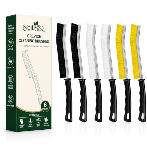 Crevice Cleaning Brush Set – 6Pcs Hard Bristle Cleaning Tools for Grout, Tile Floors, Gaps & Narrow Spaces – Small Grout Scrub Brush for Cleaning Bathroom, Shower, Window Tracks, Kitchen - size: Pack of 6 - Black, White & Yellow