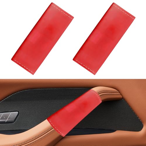 YoRise 2PCS Car Grab Handle Cover, PU Leather Inner Door Pull Handle Gloves, Anti-Scratch Front Rear Door Grip Protector, Universal Auto Interior Decoration Accessories for Car Truck SUV (Red) - color: Red