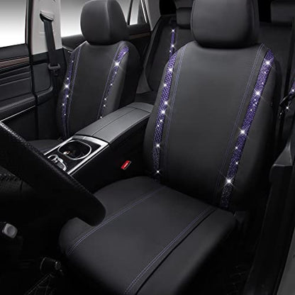 CAR PASS Bling Diamond Car Seat Covers Full Set,Shining Rhinestone Waterproof Faux Leather,Rear with Zipper,Universal Fit Automotive Glitter Crystal Sparkle Strips for Women,Violet Purple Rhinestone - color: Black Violet Diamond, size: Full Set