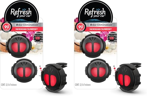 Refresh Your Car Air Freshener, Odor Eliminator, Set of 2 Mini Car Oil Diffusers, Hawaiin Sunrise Scent, Refresh Your Car (Pack of 2) - size: 2 Count (Pack of 2)