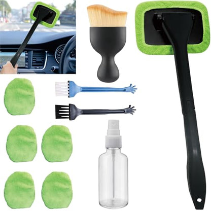 10pcs Car Windshield Cleaning Tool, Windshield Cleaner with 5 Washable and Reusable Microfiber Pads and Extendable Handle, for Auto Glass Wiper (Green（10pcs）) - size: Green（10pcs）
