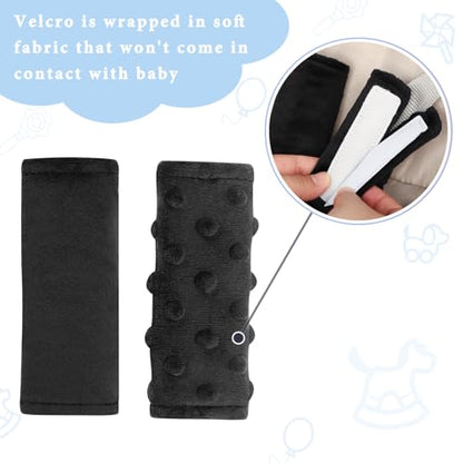 SWESEN Baby Car Seat Belt Covers for Boys and Girls, Carseat Shoulder Padding, Soft Car Seat Neck Cover, Mink Car Seat Straps Shoulder Pads, Solid Colour Stroller Strap Cover for Baby Kids, Black - color: Black