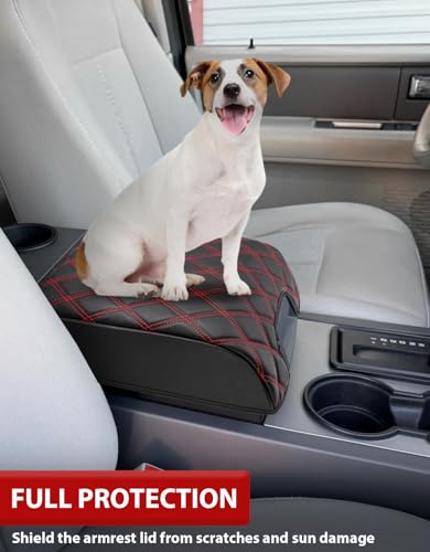 KBH Center Console Armrest Cover for F150 2004-2014, Lincoln Mark LT 2006-2008, Ford Expedition 2007-2017, Anti-Scratch, Black-Red Stitch (Fits Bucket Seat Console Only) - size: Bucket Seat, 04-14 F150, Red Stitch