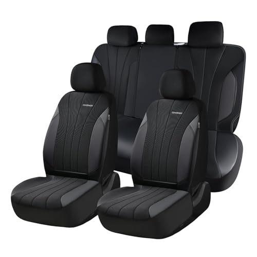 Coverado Car Seat Covers Full Set, Automotive Seat Covers 5-piece, Leather Car Protectors 5 Seats, Black Auto Seat Covers Spill-Proof Design Universal Fit for SUV, Vans, Sedan, Truck - color: B-Black, size: FullSet