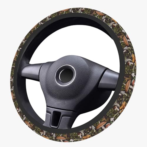Steering Wheel Cover, Woodland Mushroom Plants Steering Wheel Cover for Women Anti-Slip Universal Mushroom Car Accessories 15 inch Steering Wheel Protector Fit Auto SUV Sedan Vans Trucks - color: Mushroom Plants