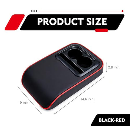 Car Middle Center Console Cover with Cup Holder, Leather Car Armrest Cover, Multi-functional Armrest Storage Pad, Universal for Most Vehicles (Black & Red) - color: Red