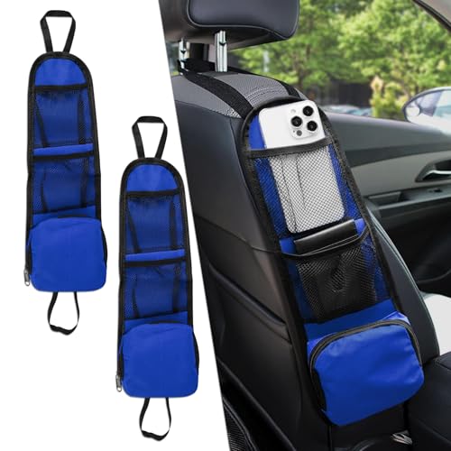 2PS Car Seat Side Organizer, Auto Seat Storage Hanging Bag, Multifunctional Vehicle Mesh Pocket Hold, Car Accessories Car Organizer Can Hold Phone, Wallet, Glasses for Most Cars - color: Blue