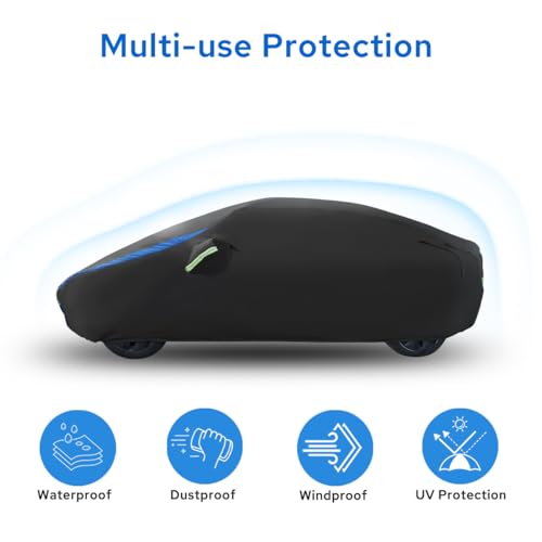 Avecrew Car Cover for Tesla Model Y, Custom Fit Full Exterior Cover with Charging Port and Breathable Ventilation Mesh, Waterproof All Weather Outdoor Rain Snow Sun Protection Cover - size: Fit Tesla Model Y