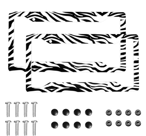Zebra Print License Plate Frame 2 Pack License Plate Holder Universal Aluminum License Plate Cover Car Accessories Decor with Screw for Women Man 12.3 x 6.3 Inch - color: Zebra Print