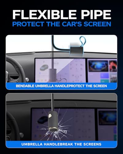 2025 Windshield Sun Shade Frame with Thickened Fast Cooling, Emergency Window Breaker, 99% UV Blocking Protects Car from Sun and Heat Damage, Adjustable Bendable Design for SUV/Sedan/(57" L x 32" W) - color: black