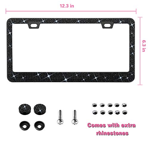 Bling License Plate Frame for Women, 1PCS Sparkly License Plate Frames| Over 1200 pcs 14 Facets Bedazzled Clear Glass Diamond Rhinestone Crystals w/Free Glitter Diamond Box (Black) - color: black