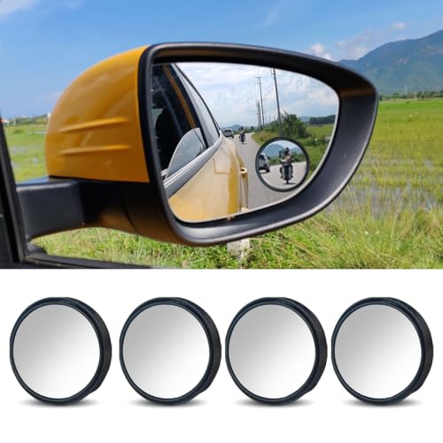 4PCS Car Blind Spot Mirror, 360° Wide Angle Convex Mirrors with Adjustable Frame, 2" Round Rear View Mirror, Adhesive HD Glass Side Mirror for Most Cars Trucks SUVs (Black) - color: Black