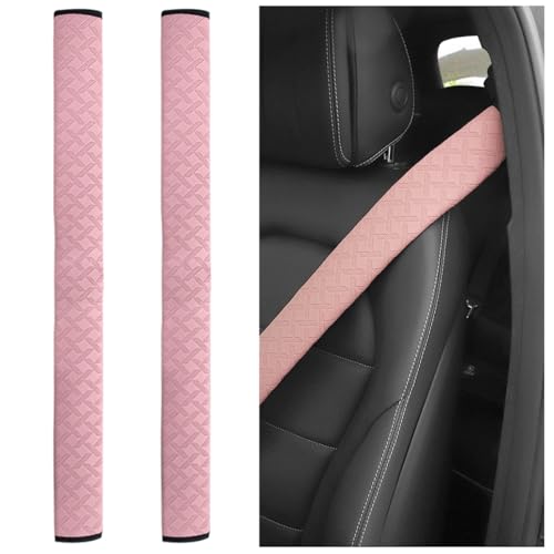 2PCS Car Seatbelt Cover, Soft Leather Vehicle Safety Seat Belt Cushion, 19.7 Inch Comfortable Auto Shoulder Neck Chest Protection Pads Accessories, Universal for Most Cars (Pink) - color: Pink/19 inches