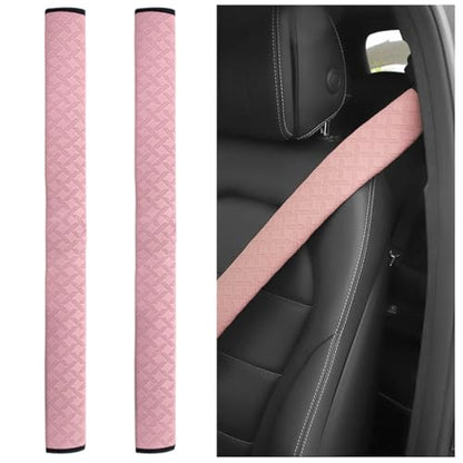 2PCS Car Seatbelt Cover, Soft Leather Vehicle Safety Seat Belt Cushion, 19.7 Inch Comfortable Auto Shoulder Neck Chest Protection Pads Accessories, Universal for Most Cars (Pink) - color: Pink/19 inches