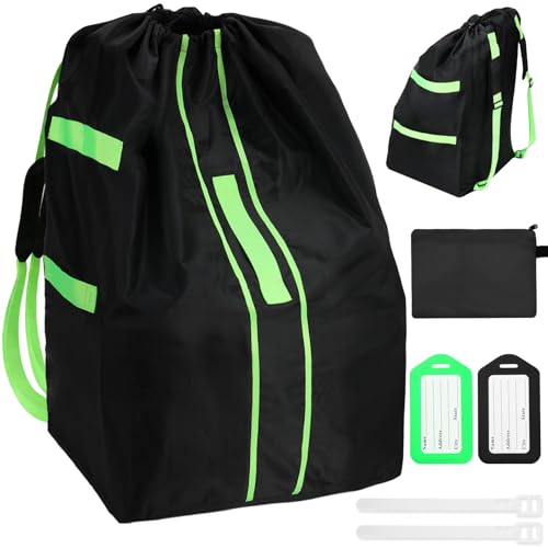 Sublaga Carseat Bag for Airplane Travel, Carseat Gate Check Bag, Durable Car Seat Cover Baby Travel and 2 Pcs Luggage Tags For Airplane, Perfect for Air Travel Family Vacations and Parent with Infants - color: Black+Green