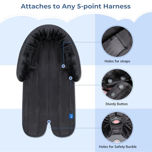 COOLBEBE New 2-in-1 Babybody Supports for Baby Newborn Infants - Extra Soft Stroller Cushion Pads Car Seat Insert, Seasons, Black - color: Black-1