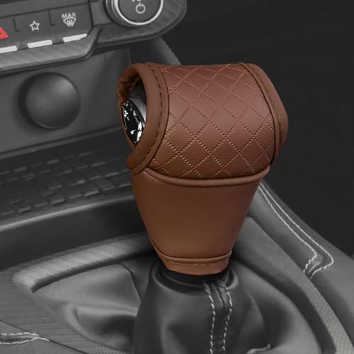Leather Car Gear Shift Knob Cover, Stick Shift Cover, Anti-Slip Dust Waterproof Gear Shifter Stick Protector, Durable Car Accessories Shifter Lever Knob Protector for SUV Truck RV (Brown) - color: Brown