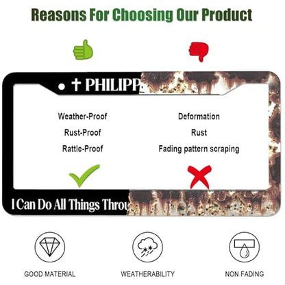 Philippians 4:13 License Plate Frame, I Can Do All Things Through Christ Who Strengthens Me License Plate Covers, 2 PC Aluminum License Plates Holder for Men Women with Screws 12.3 X 6.3 in - color: Philippians 413