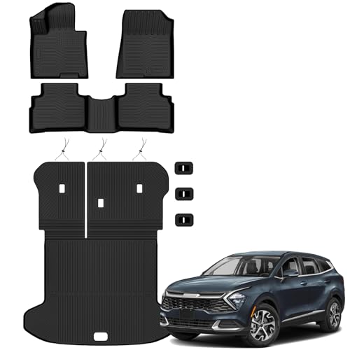 Auxko All Weather Floor Mats Cargo Mat with Backrest Mat for Kia Sportage 2023-2025 2026(Gas Only) TPE Liners Accessories Guard Odorless Anti-Slip Floor Liners Trunk Tray with Back Seat Protectors - size: sportage gasoline|2023-2025|full set