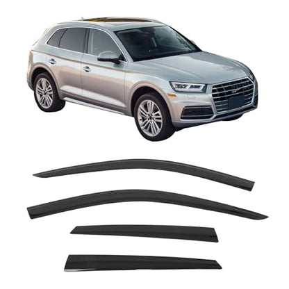 IKON MOTORSPORTS Tape on Low Profile Window Visors, Compatible with 2018-2024 Audi Q5 & SQ5 (Not Fit Sportback Models), Acrylic Smoke/Tinted Rain Guards, Side Window Wind Deflectors 4PCS
