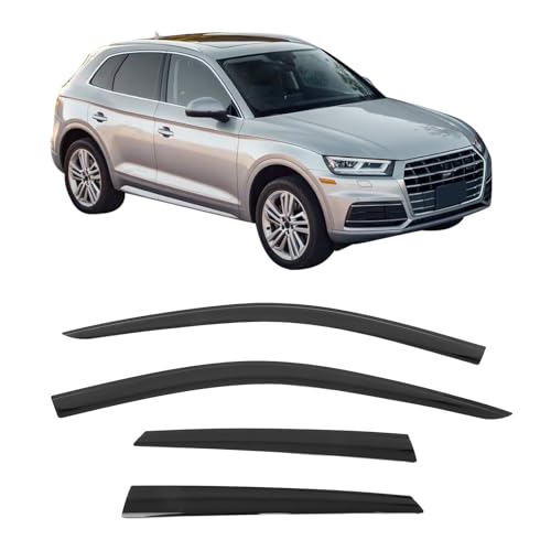IKON MOTORSPORTS Tape on Low Profile Window Visors, Compatible with 2018-2024 Audi Q5 & SQ5 (Not Fit Sportback Models), Acrylic Smoke/Tinted Rain Guards, Side Window Wind Deflectors 4PCS