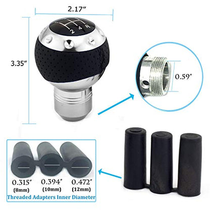 5 Speed Gear Shifter Knob, Leather Covered Aluminum Manual Car Stick Shift Handle Fit Most MT Transmissions, Silver - color: Silver
