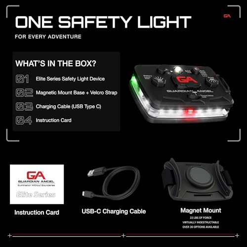 Guardian Angel Elite Series Safety Light - (White Front & Green Rear) - Rechargeable, Magnetic, Hands-Free, Wearable & Mountable LED Flashlight for Construction, Roadside, Towing & Industrial PPE - color: White/Green, size: 1-Pack