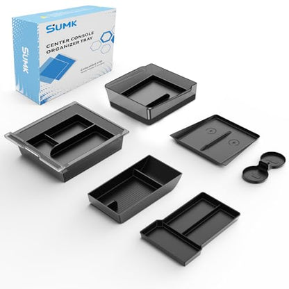 Center Console Organizer Tray for Tesla Model Y Juniper 2026 2025 (Premium & Performance), 8PCS - PC Material & Silent Silicone Armrest Storage Box Bottom Liners Wireless Charging Pad Cup Holder - size: Model Y Juniper