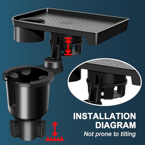 JPart Car Cup Holder Tray, Cup Holder Expander, 2 in 1 Detachable Car Food Tray with 360°Rotation Tray for Eating, Storage and Travel Road Essentials, Black