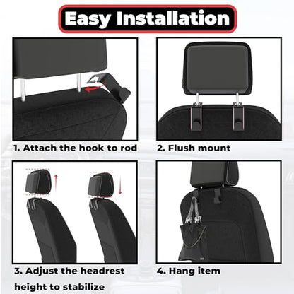 BFXM 2Pcs Car Seat Headrest Hooks, Back Seat Purse Leather Hanger Holder Hook, Magnetic Storage Organizer for Purses Handbag Grocery Bags Coats - color: 2pcs black blue line