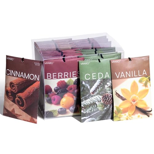 MYARO 20 Packs Cedar Cinnamon Vanilla Berries Potpourri Bag Scent Sachet for Closet Drawer Room Car Home Air Freshener Shoe Odor Elimination - color: Cedar Cinnamon Vanilla Berries