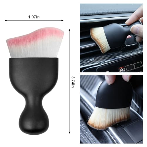 Osilly Car Detailing Brush, Auto Interior Soft Bristles Curved Cleaning Brush, Dust Collectors Dirt Removal Tool for Car Dashboard, Air Conditioner Vents, Leather, Computer, Scratch Free (White/Pink) - color: White/Pink