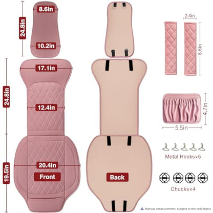 Front Car Seat Covers - Leather Seat Covers with Storage Pocket and Two Belt Pads, Anti-Slip Waterproof Universal Seat Covers for Cars Fit Cars Trucks SUV(Pink,2 Pack) - color: Pink