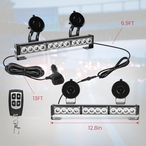 Red and Blue Emergency Police Lights For Vehicle LED Strobe Cop Light Bar For Directional Warning Vehicles Trucks 23 Flash Patterns 2pcs 12.8 inch Wireless Remote Control - color: Red Blue