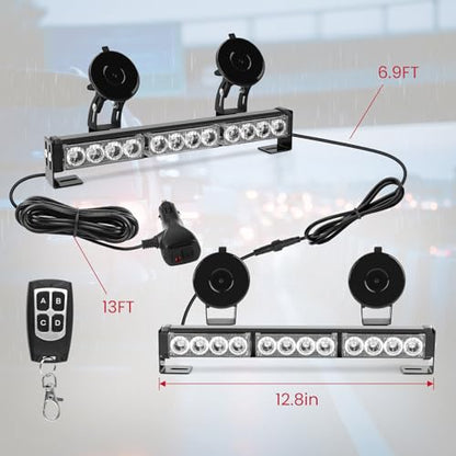 Red and Blue Emergency Police Lights For Vehicle LED Strobe Cop Light Bar For Directional Warning Vehicles Trucks 23 Flash Patterns 2pcs 12.8 inch Wireless Remote Control - color: Red Blue