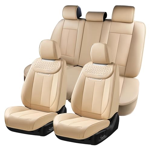 Coverado Car Seat Covers Full Set, Seat Covers Waterproof, Nappa Leather Seat Covers for Cars, Front and Back Car Seat Protector, Breathable Seat Cushion, Seat Cover Universal Fit Most Cars(Beige) - color: Beige, size: Fullset
