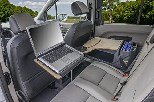AutoExec Reach Car Desk for Your Vehicle Workstation and Mobile Office, Back Seat, Natural Birch