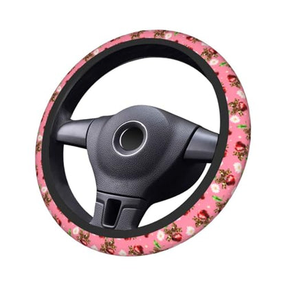 Cherry Flower Steering Wheel Covers Non Slip Neoprene Universal 15 Inch Steering Wheel Protector Car Cover for Men Women - color: Cherry