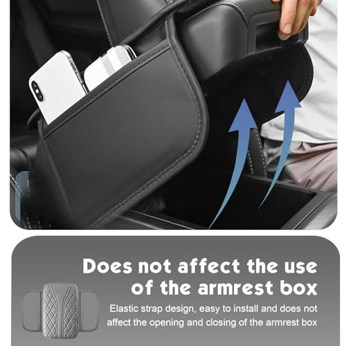 Car Center Console Cover, Leather Automotive Armrest Cushion with 2 Storage Bags, Breathable Armrest Cover, Universal Waterproof Arm Rest Protection Pad for SUV, Sedan, Truck (Gray) - color: Gray