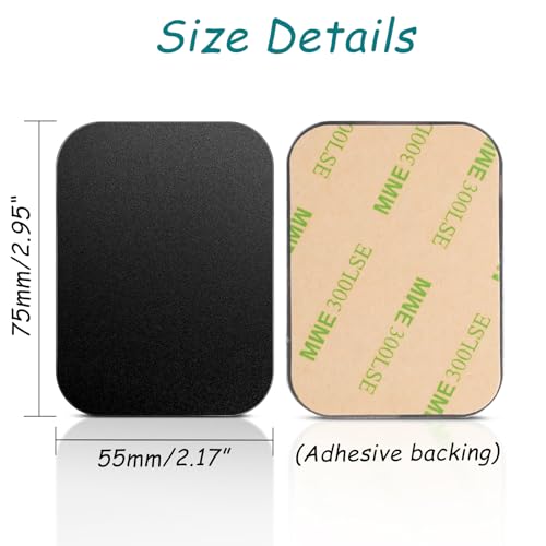Mount Metal Plate with Adhesive for Magnetic Phone Car Mount Holder, 20 Pack Universal Replacement Metal Plates Black Rectangular Iron Stickers Steel Sheets Compatible with Magnetic Mounts, 75x55 mm - color: Black, size: Rectangle 75x55mm-20p