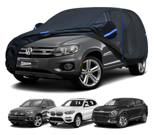 Kayme SUV Car Cover Custom Fit for Volkswagen VW Tiguan Allspace, BMW X1, Kia Sportage Windproof Upgraded & 100% Waterproof. All-Weather Full Exterior Cover Rain Sun Protector with Towel. - size: Fit for Tiguan Allspace,Kia Sportage,BMW X1