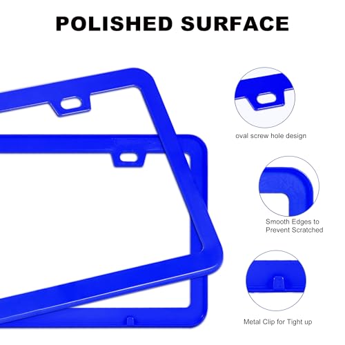 Blue License Plate Frame, Premium Matte Aluminum Alloy Holder with 2 Holes, 2 Pack Waterproof Rust-Proof Universal Car Frame, Including Screws, Caps and Rattle Proof Pads - color: Blue
